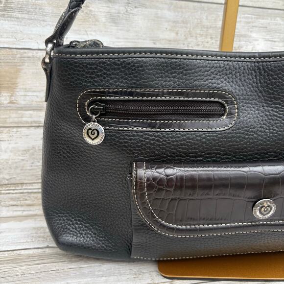 Brighton Pebbled Leather Purse Shoulder Bag Black Braided Heart Classic Boho Y2K - Picture 3 of 17